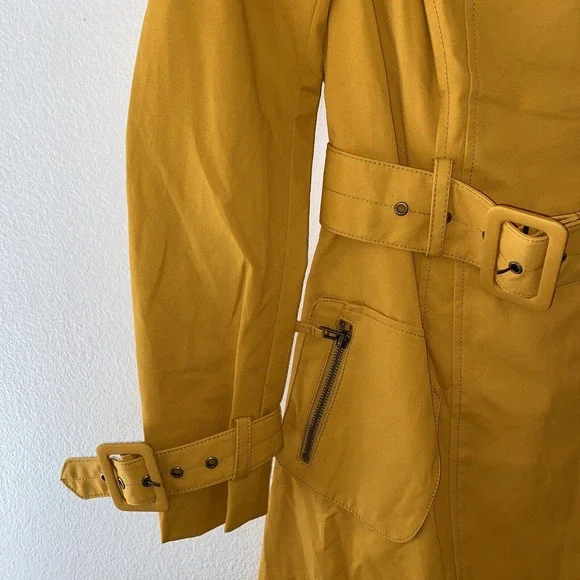 Blanc Noir Multi Zippered Pockets Belted Trench Coat Womens Cotton Blends SZ S - Picture 4 of 14